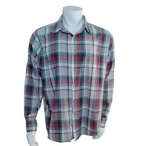 Wrangler Jeans Co Mens XL Red White Blue Plaid Long Sleeve Button Down